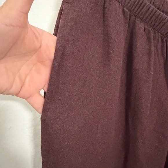 Women's Mid-Rise Wide Leg Linen Pull-On Pants - A New Day™ Brown M: Seam Pocket - Picture 8 of 14